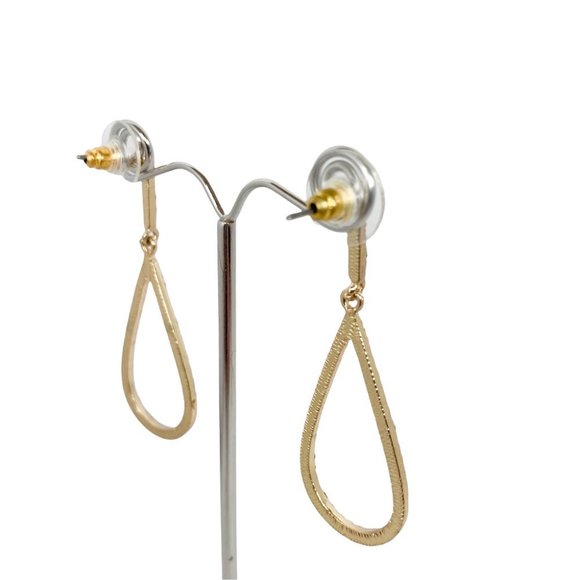 Gold Teardrop Dangle Post Earrings with Crystals - Picture 4 of 4